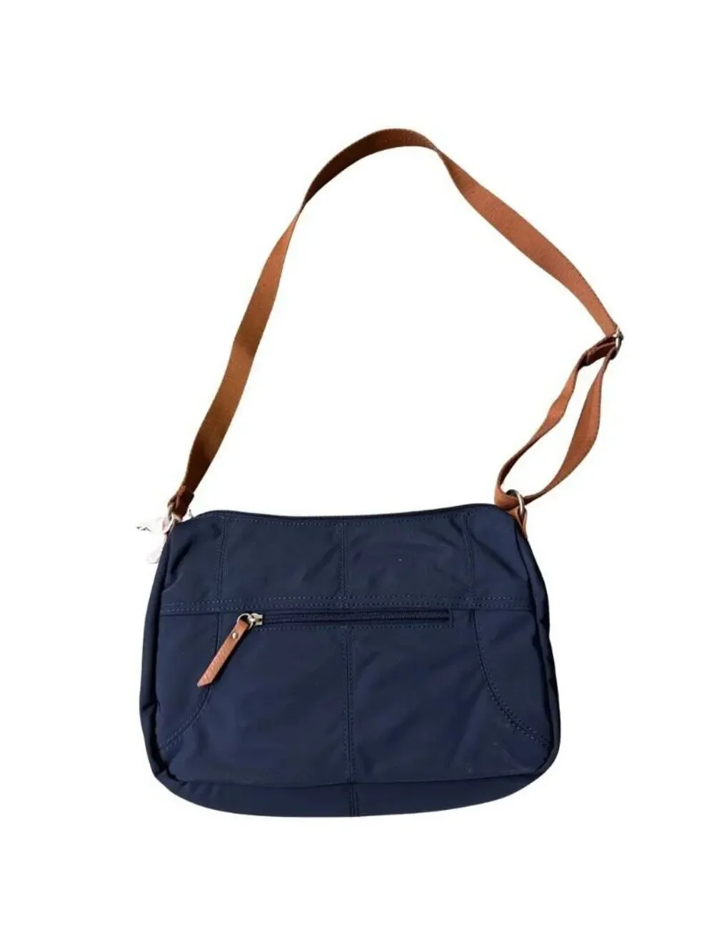 The Sak Womens Navy Nylon Crossbody Shoulder Bag Brown Strap NWT